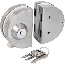 Abbas Ali Thinkness Glass Door Lock, NO Drill, Anti-Theft Security Lock with 3 Keys Commercial Durable Metal Chrome Double Bolts Swing Hinged Frameless Push Sliding Gate Lock