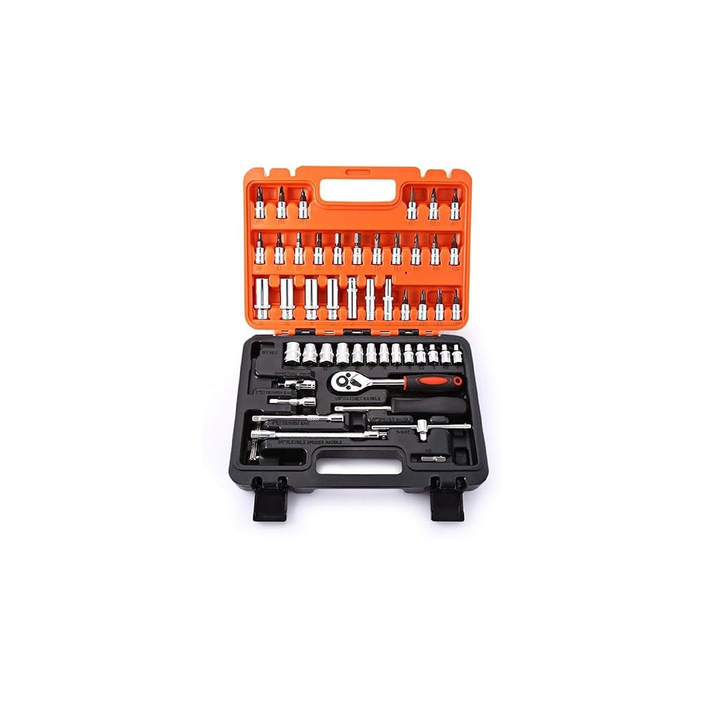 53pcs 1/4-Inch Car Repair Tool Ratchet Wrench Drive Socket Set