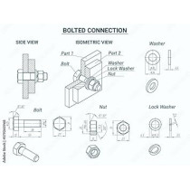 Abbas Ali GI Bolt with Nut and Washer, Pack of 20pcs, 10 x 25mm