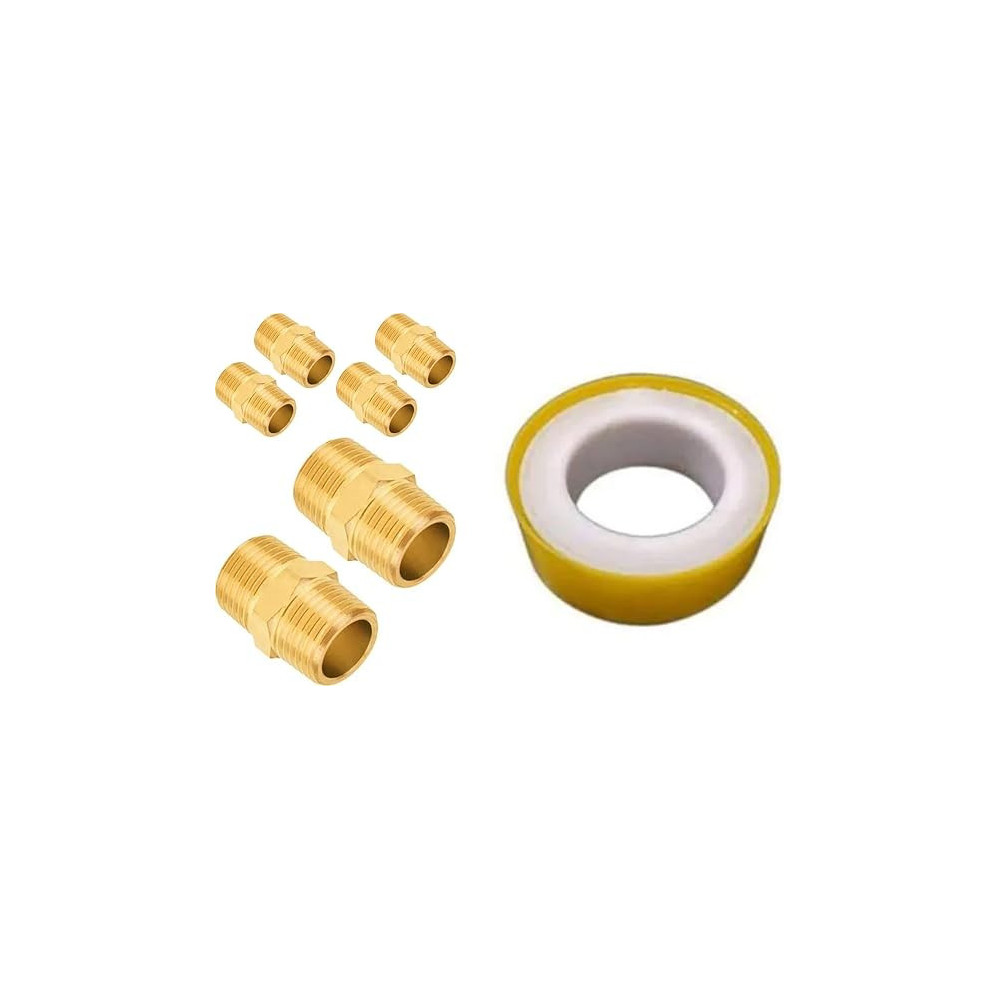 Abbas Ali Male Solid Brass Hex Nipples, 6pcs Pack, M3/8 x M3/8