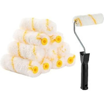 Abbas Ali 4 Inch Paint Roller Set with 10 Covers, Paint Sleeves, Handle, and Mini Plastic Brush for Home Wall and Ceiling Renovation