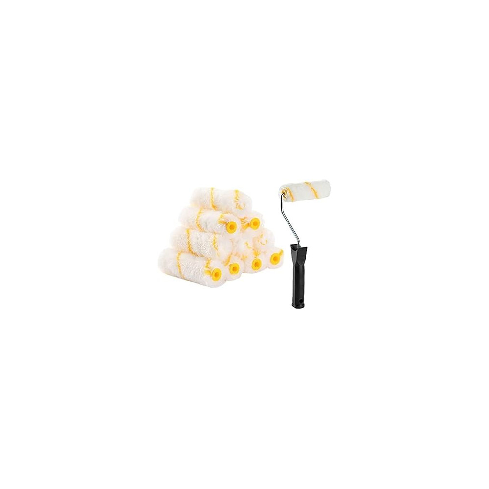 Abbas Ali 4 Inch Paint Roller Set with 10 Covers, Paint Sleeves, Handle, and Mini Plastic Brush for Home Wall and Ceiling Renovation
