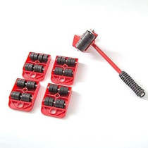 Abbas Ali Heavy Furniture Moving Tool , 1pc Crowbar with 4pcs Panel Furniture Mover Lifter Wheels System, Home Trolley Lift Transport Set