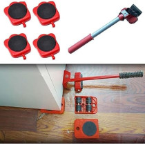 Abbas Ali Heavy Furniture Moving Tool , 1pc Crowbar with 4pcs Panel Furniture Mover Lifter Wheels System, Home Trolley Lift Transport Set