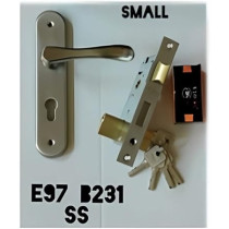 Abbas Ali Wooden Door Handle and Door Lock for Entrance and Interior Doors, Small Model E97-B231, Silver