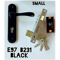Abbas Ali Wooden Door Handle and Door Lock for Entrance and Interior Doors, Small Model E97-B231, Silver