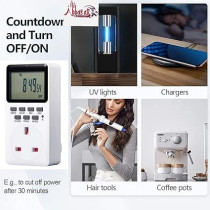 Abbas Ali One Week Electronic Timer with Large Screen, UK Plug, Programmable Digital Timer Switch Socket