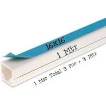 Abbas Ali Self-Adhesive PVC Cable Trunking, 16mm x 16mm, 1m Long (Pack of 3, 3 Meters Total)