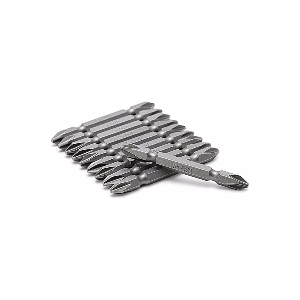 Abbas Ali Double End Screwdriver Bits, Philips PH2 Magnetic Power Bit, 150mm, Pack of 10 Pieces, Hex Shank, S2 High Alloy Steel
