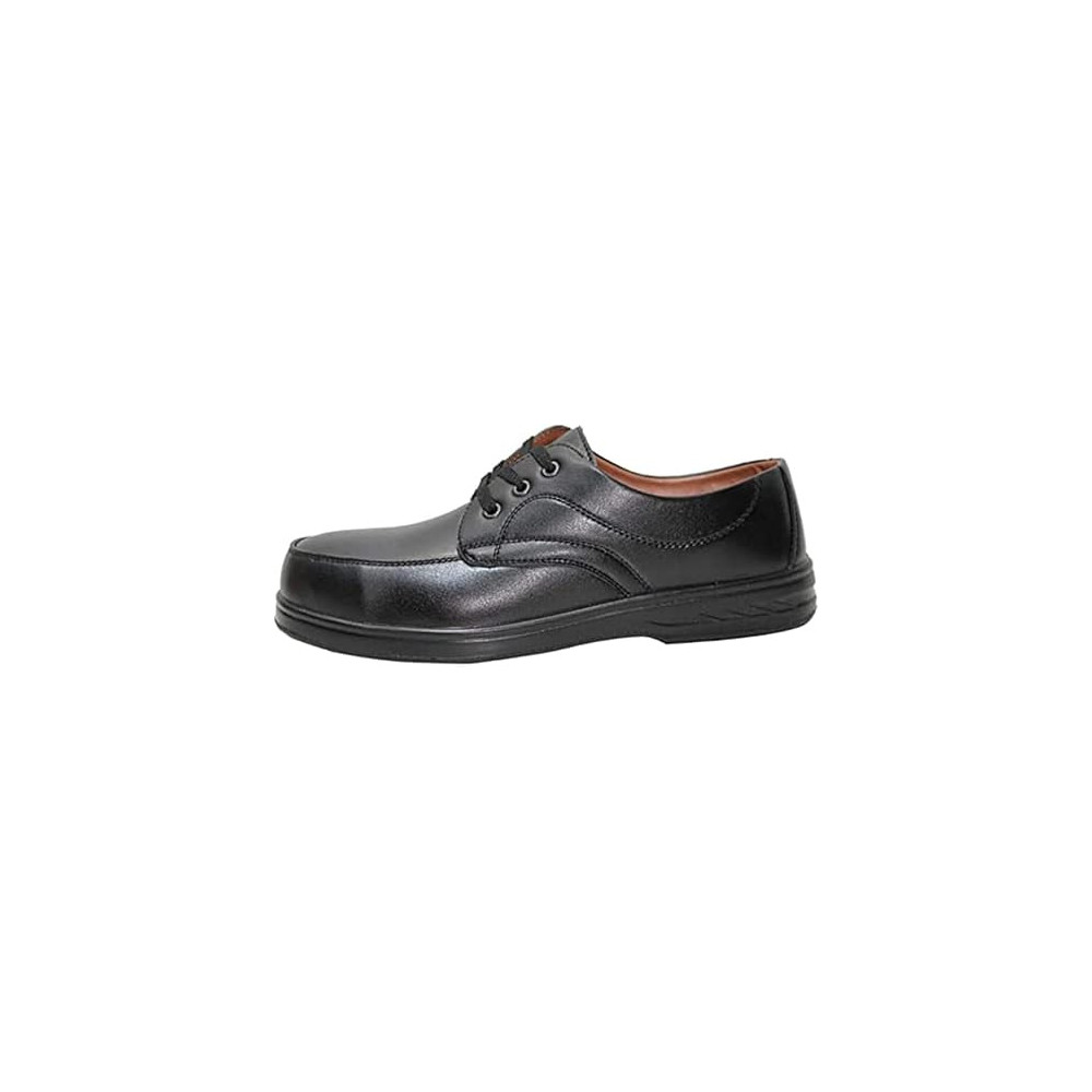 Abbas Ali Mens Black Leather Safety Shoes, Breathable Mesh, Lightweight Steel Toe, Slip Resistant for Industrial Construction, Size 43, Lace Up