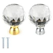 Abbas Ali Cabinet Pull Knob, Crystal Glass Full Diamond Knob, Set of 2 Pieces, Gold