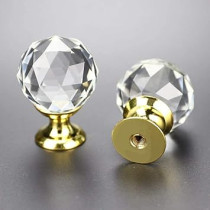 Abbas Ali Cabinet Pull Knob, Crystal Glass Full Diamond Knob, Set of 2 Pieces, Gold