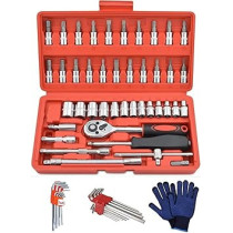 Abbas Ali 46 Piece 1/4 inch Drive Socket Ratchet Wrench Set with Metric And Bit Sockets, Allen Key Set, and Gloves, DIY And Auto Repair