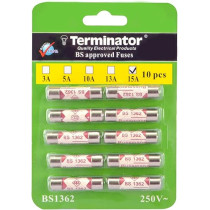 Terminator Porcelain Ceramic Fuse, 10 Pcs Pack, 6x25mm Fast Blow, 15A