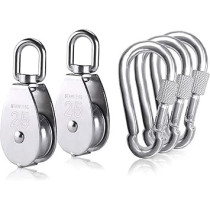 Abbasali 2Pcs M25 Single Pulley Block with 3Pcs Spring Snap Hook Carabiner, 304 Stainless Steel Pulley Roller And 6mm Spring Snap Hooks, 150 Kg Capacity