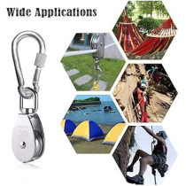 Abbasali 2Pcs M25 Single Pulley Block with 3Pcs Spring Snap Hook Carabiner, 304 Stainless Steel Pulley Roller And 6mm Spring Snap Hooks, 150 Kg Capacity