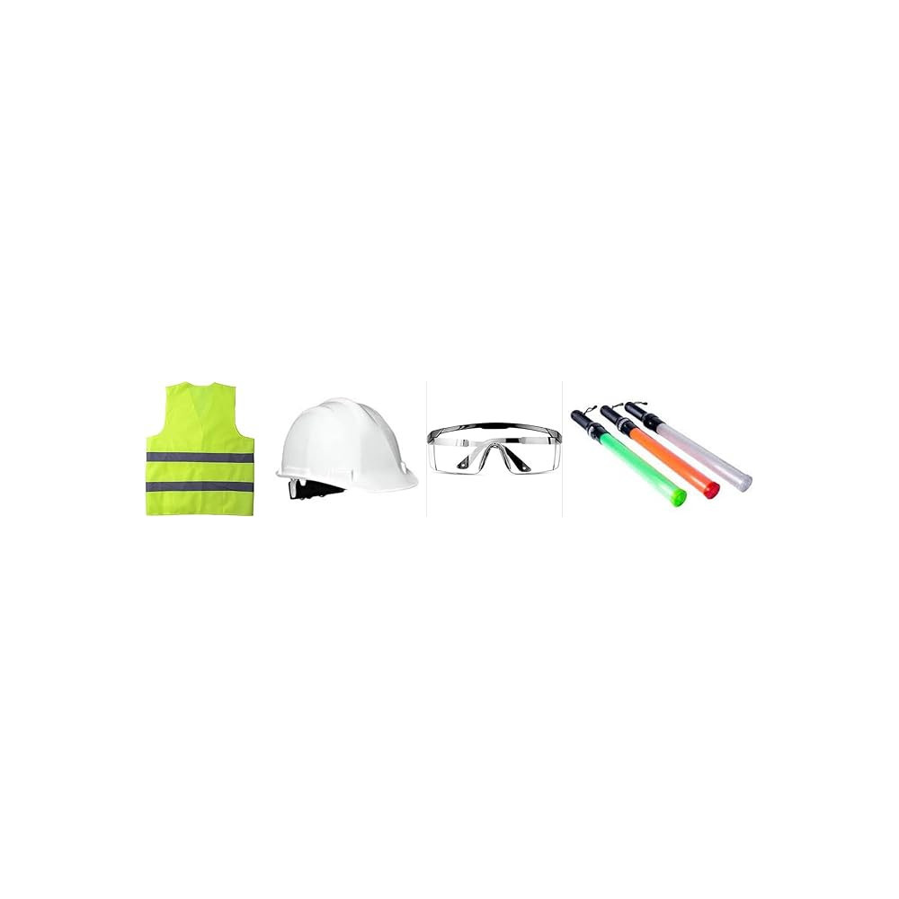 Abbasali Safety Kit for Construction Sites, Malls, Events, Traffic Baton Light, Safety Helmet, Safety Jacket And Clear Goggles