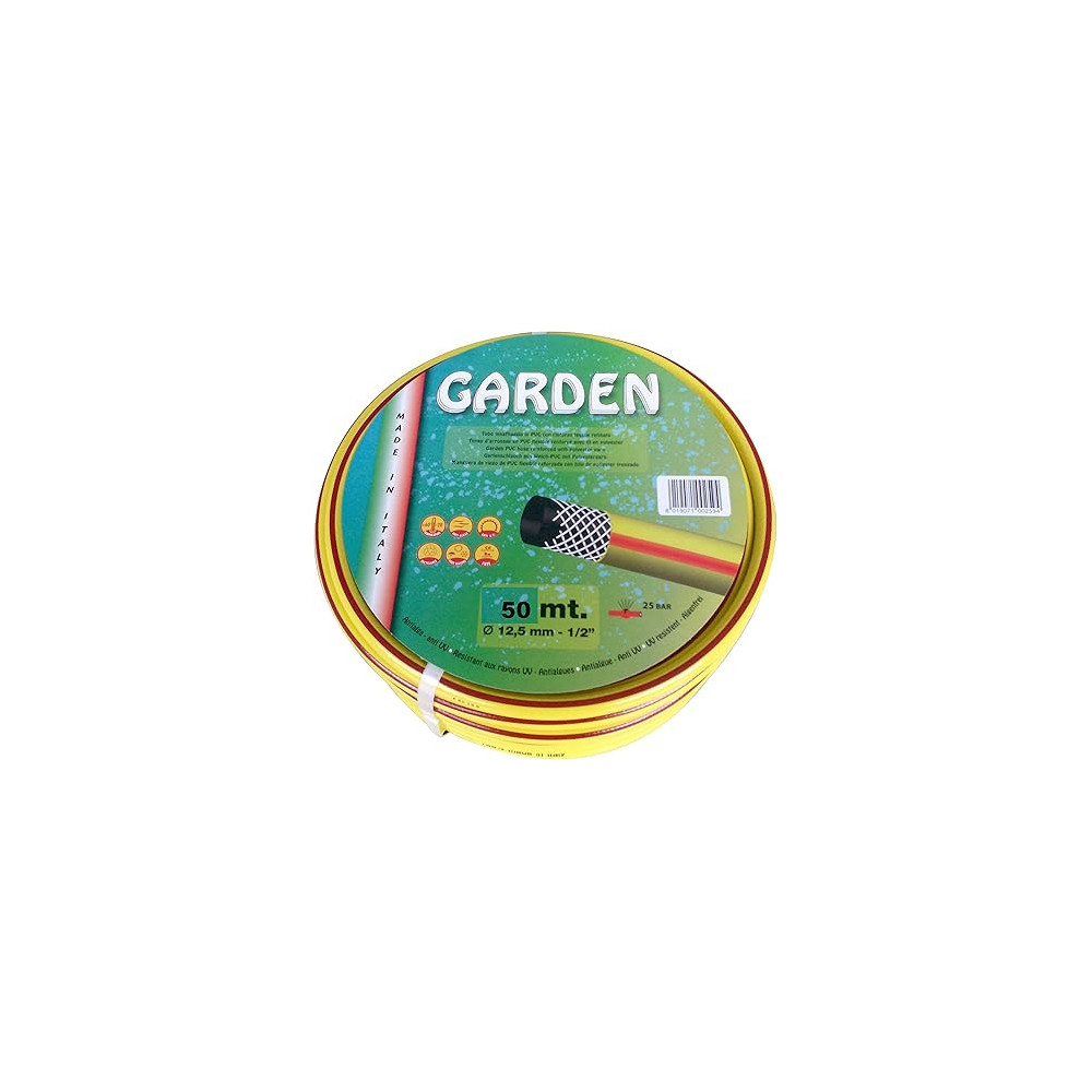 Garden Italian PVC Reinforced Flexible Hose Pipe, 0.5 Inch x 50m, Yellow
