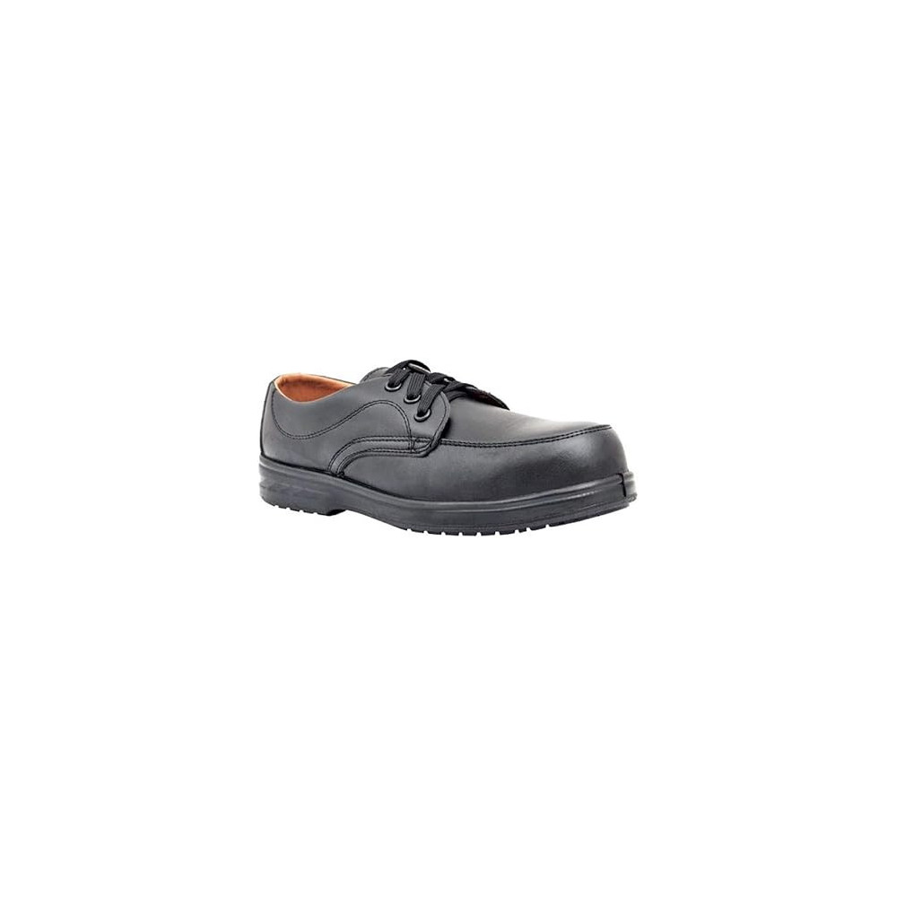 Abbasali Mens Black Leather Steel Toe Safety Shoes, Lightweight, Breathable, Slip Resistant, Size 46, Lace Up