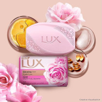 Lux Bar Soap For Glowing Skin, Rose With Vitamin C, E, And Glycerine, 120G (Pack Of 6)