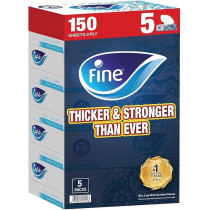 Fine Facial Tissue Boxes, 5 Box, 2 Ply X 150 Sheets With Cotton Feel Tissues Suitable For All Skin