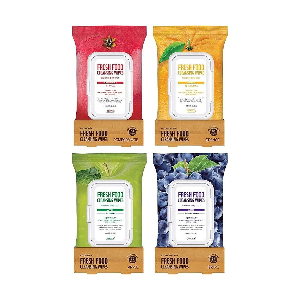 Farmskin Freshfood For Skin Facial Cleansing Wipes Makeup Daily Remover 4 Set Bundle For All Skin Types, 60 Count (Pack Of 4)