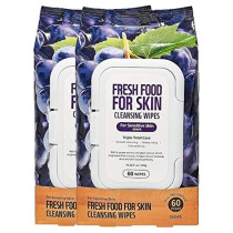 Farmskin Freshfood For Skin Facial Cleansing Wipes Makeup Daily Remover Grape For Sensitive Skin, 60 Count (Pack Of 2)