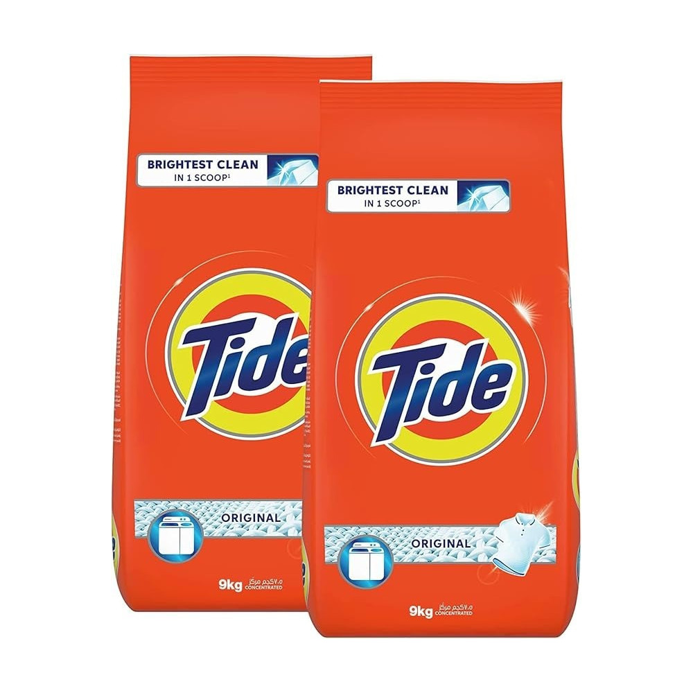 Tide Semi-Automatic Laundry Detergent Powder, Original Scent, Stain-Free Clean Laundry, Tide Washing Powder, Pack Of 2 X 9 Kg (18Kgs)