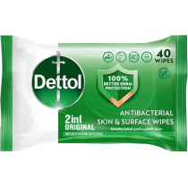 Dettol Original Antibacterial Skin And Surface Wipes, 40 Count