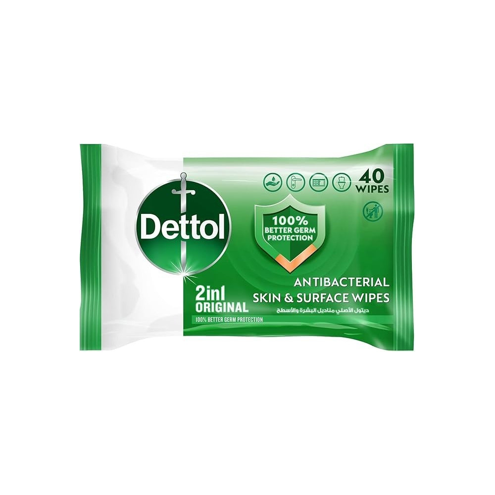 Dettol Original Antibacterial Skin And Surface Wipes, 40 Count