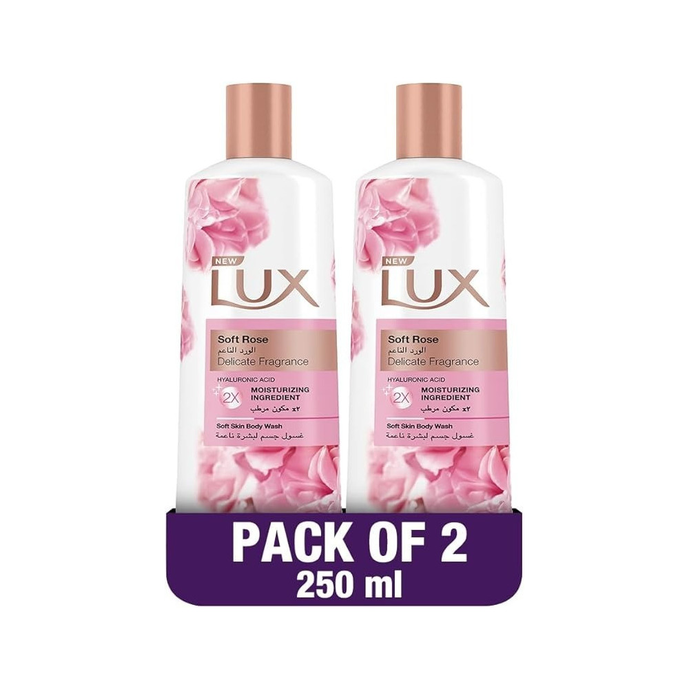 Lux Perfumed Body Wash For All Skin Types, Soft Rose, 2X Moisturising Ingredients, 250Ml X 2