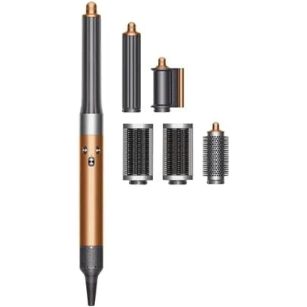 Dyson Airwrap Hair Styler Long (Copper/Nickel) (Multi-functional Attachments Are The Perfect Alternatives to a Curling Iron, Curling Wand and Blow Dryer Brush) Copper/Nickel - L, HS05 - 2022, Black/Gold, 1 Year Warranty