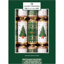 Harvey & Mason Christmas Crackers 10 Pack Family Plastic Free And Recyclable, 36Cm, Green/White