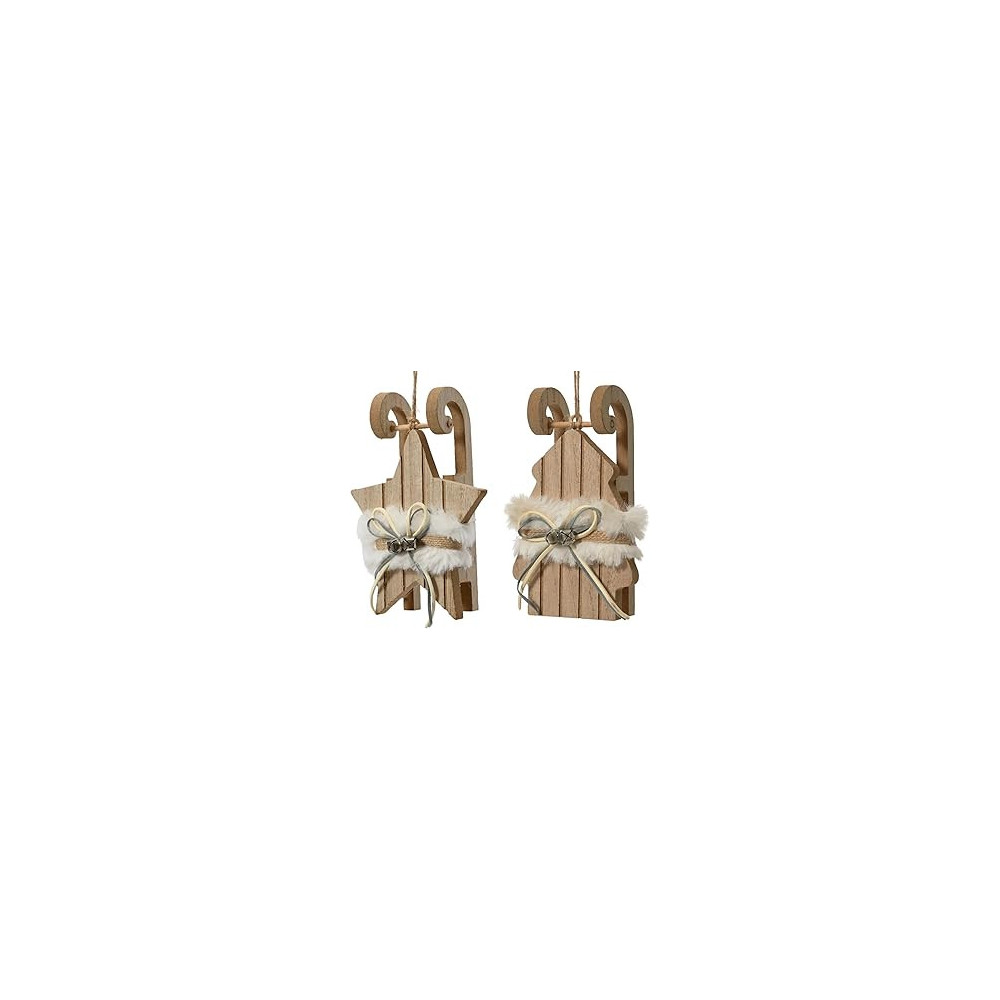 Kaemingk Sleigh Plywood With Fur 2 Designs Star And Tree, Assorted 1 Piece