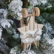 Kaemingk Sleigh Plywood With Fur 2 Designs Star And Tree, Assorted 1 Piece