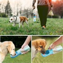 Snlkml Dog Water Bottle Portable, 3-In-1 Dog Water Bottle With Food Container And Replaceable Waste Bags, Leak Proof, Dishwasher Safe, Water Bottle For Dogs On The Go Outdoor Hiking Travel (20Oz)
