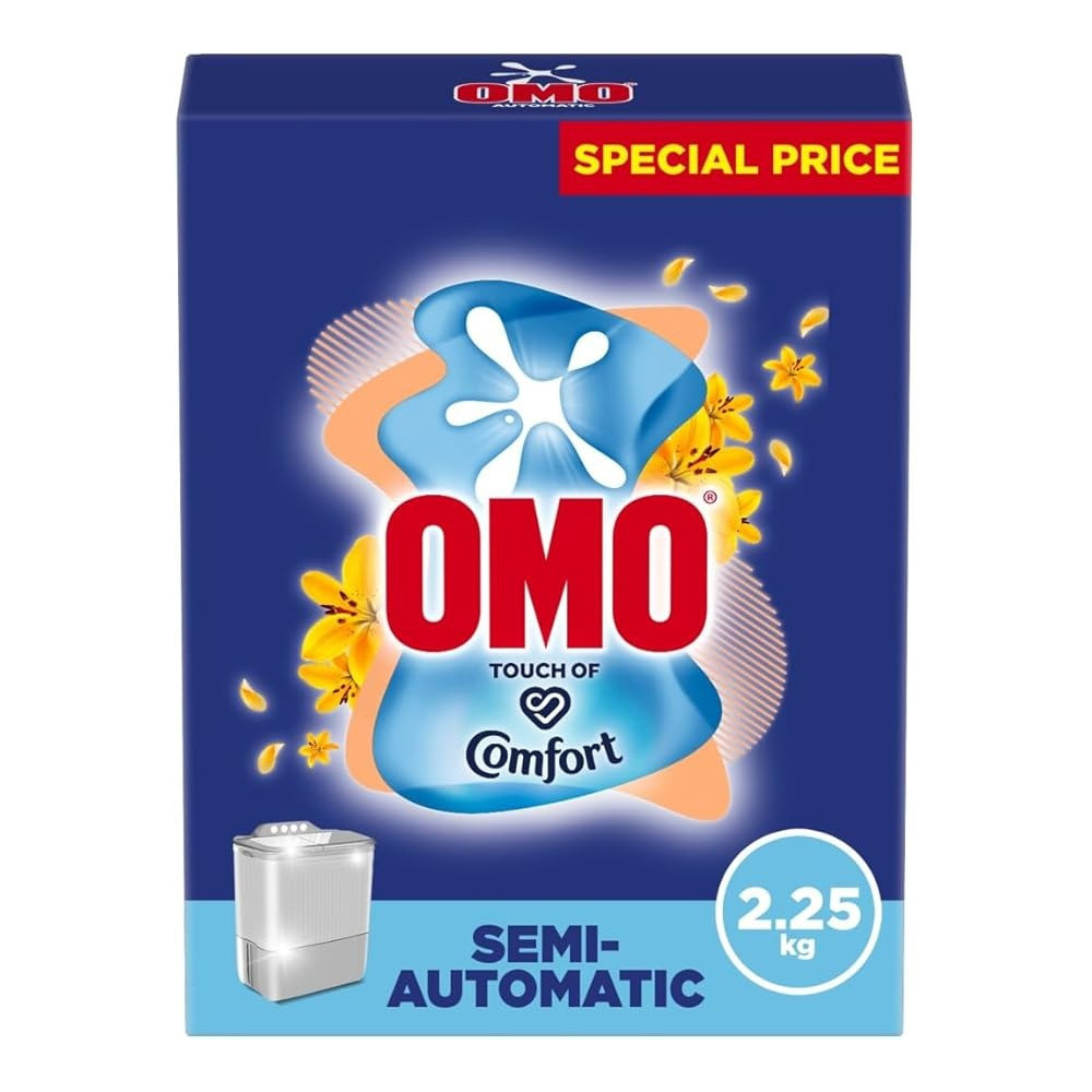 Omo Semi-Automatic Laundry Detergent Powder, Touch Of Comfort, 100 Percentage Stain Removal, 2.25 Kg