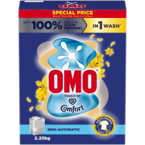 Omo Semi-Automatic Laundry Detergent Powder, Touch Of Comfort, 100 Percentage Stain Removal, 2.25 Kg
