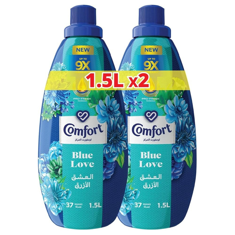 Comfort Concentrated Fabric Softener, Blue Love, With Pro-Fresh Technology For Up To 9X Fragrance, 1.5L X 2
