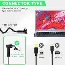 Adaptake 45W Laptop Charger for HP, 19.5V Power Adapter Compatible with HP Stream 11 13 14 Series, Elitebook Folio, Spectre Ultrabook, Pavilion Touchsmart and More(4.5mm x 3mm)