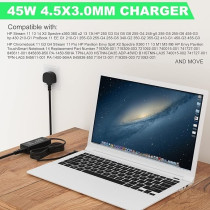 Adaptake 45W Laptop Charger for HP, 19.5V Power Adapter Compatible with HP Stream 11 13 14 Series, Elitebook Folio, Spectre Ultrabook, Pavilion Touchsmart and More(4.5mm x 3mm)