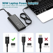 90W Charger USB Type-C For Dell Laptop Charger, Black