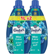 Comfort Concentrated Fabric Softener Blue Love With Pro-Fresh Technology For Up To 9x Fragrance, 1 Litre x Pack Of 2