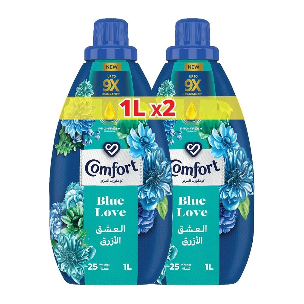 Comfort Concentrated Fabric Softener Blue Love With Pro-Fresh Technology For Up To 9x Fragrance, 1 Litre x Pack Of 2