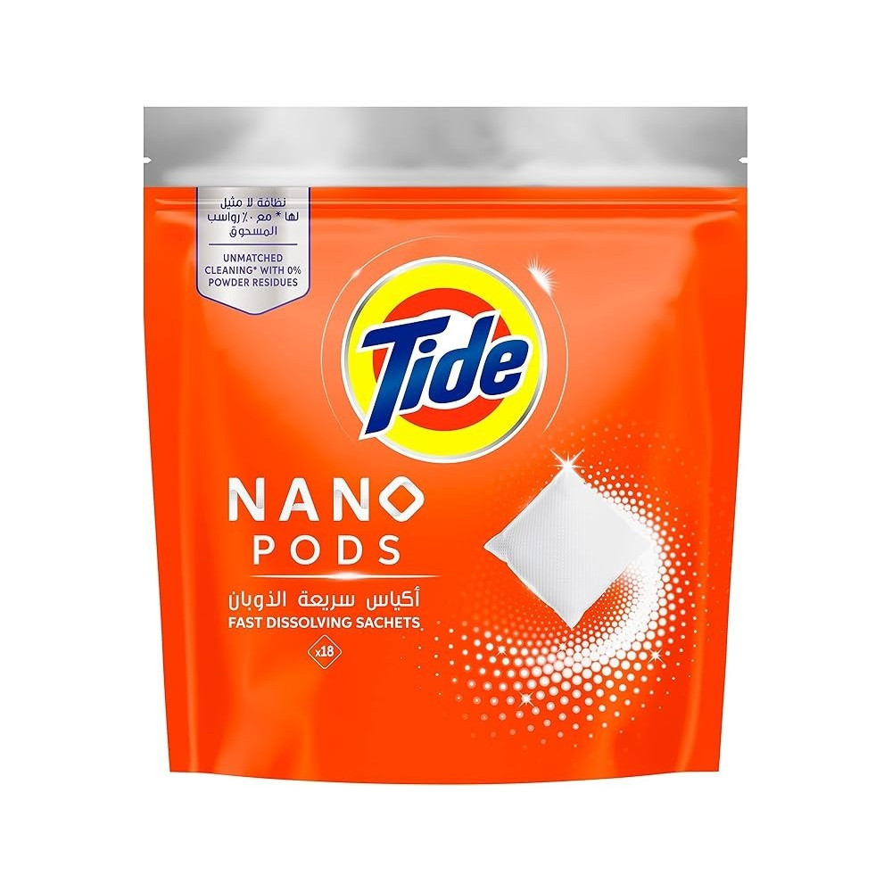Tide Nano Pods, Fast Dissolving Sachets, Stain-Free Clean Laundry, Pack Of 18 Sachets
