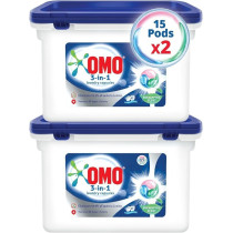 Omo 3-In-1 Laundry Capsules, Eucalyptus Stain Removal Detergent, 15 Pods, Pack Of 2
