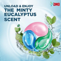 Omo 3-In-1 Laundry Capsules, Eucalyptus Stain Removal Detergent, 15 Pods, Pack Of 2