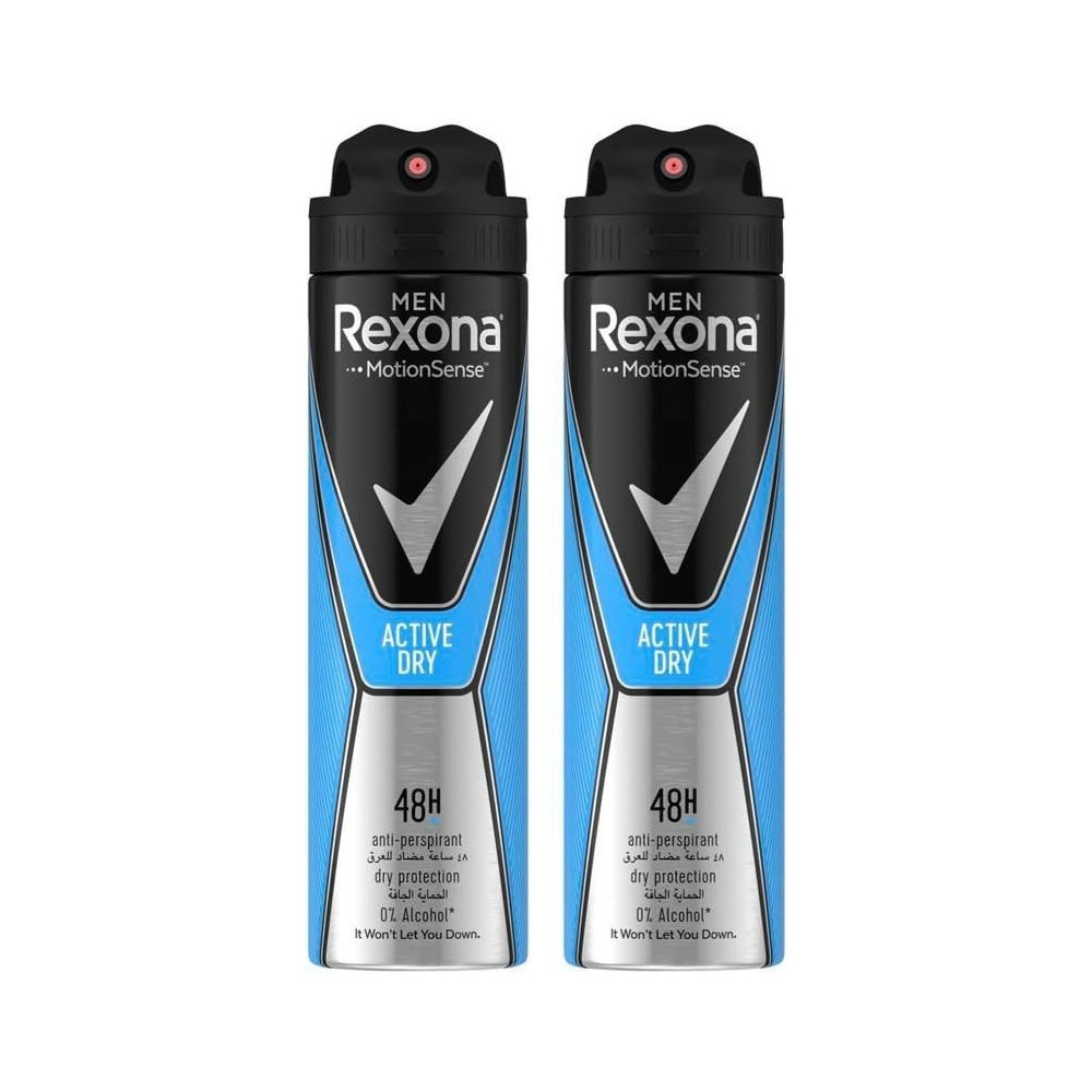 Rexona Men Antiperspirant Deodorant Active Dry, 2 x 150 ml