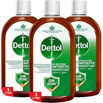 Dettol Antiseptic Antibacterial Disinfectant Liquid For Effective Germ Protection And Personal Hygiene, Pack Of 3, 1 Litre