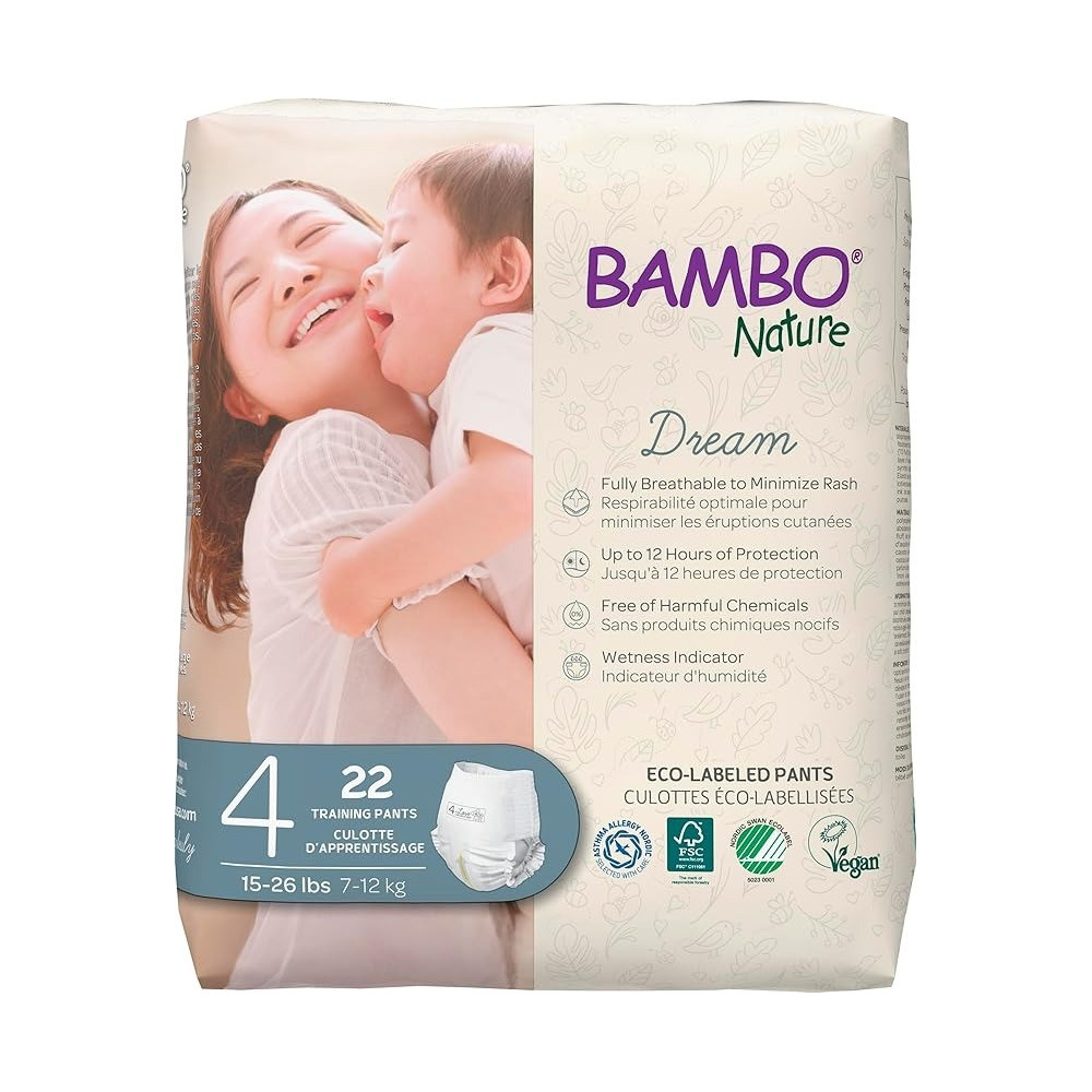 Bambo Nature Premium Eco-friendly Training Pants, Size 4, 22 Count